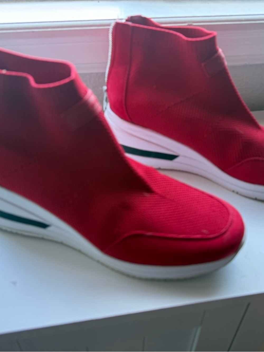 Marc Fisher Red Knit High-Top Slip-On Wedge Sneakers